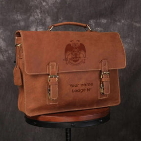 32nd Degree Scottish Rite Briefcase - Wings Down Handmade Leather - Bricks Masons