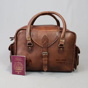 33rd Degree Scottish Rite Travel Bag - Wings Down Vintage Brown Leather - Bricks Masons