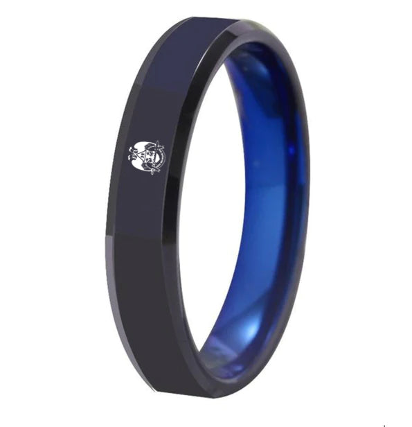 32nd Degree Scottish Rite Ring - Wings Down Black With Blue Tungsten - Bricks Masons