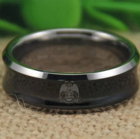 32nd Degree Scottish Rite Ring - Wings Down Black Silver Edges - Bricks Masons