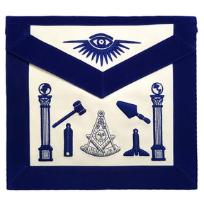 Past Master Blue Lodge Apron - Hand Embroidered with White Silk Threads - Bricks Masons