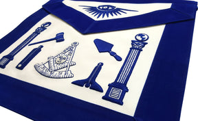 Past Master Blue Lodge Apron - Hand Embroidered with White Silk Threads - Bricks Masons