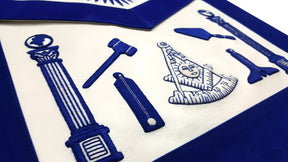 Past Master Blue Lodge Apron - Hand Embroidered with White Silk Threads - Bricks Masons