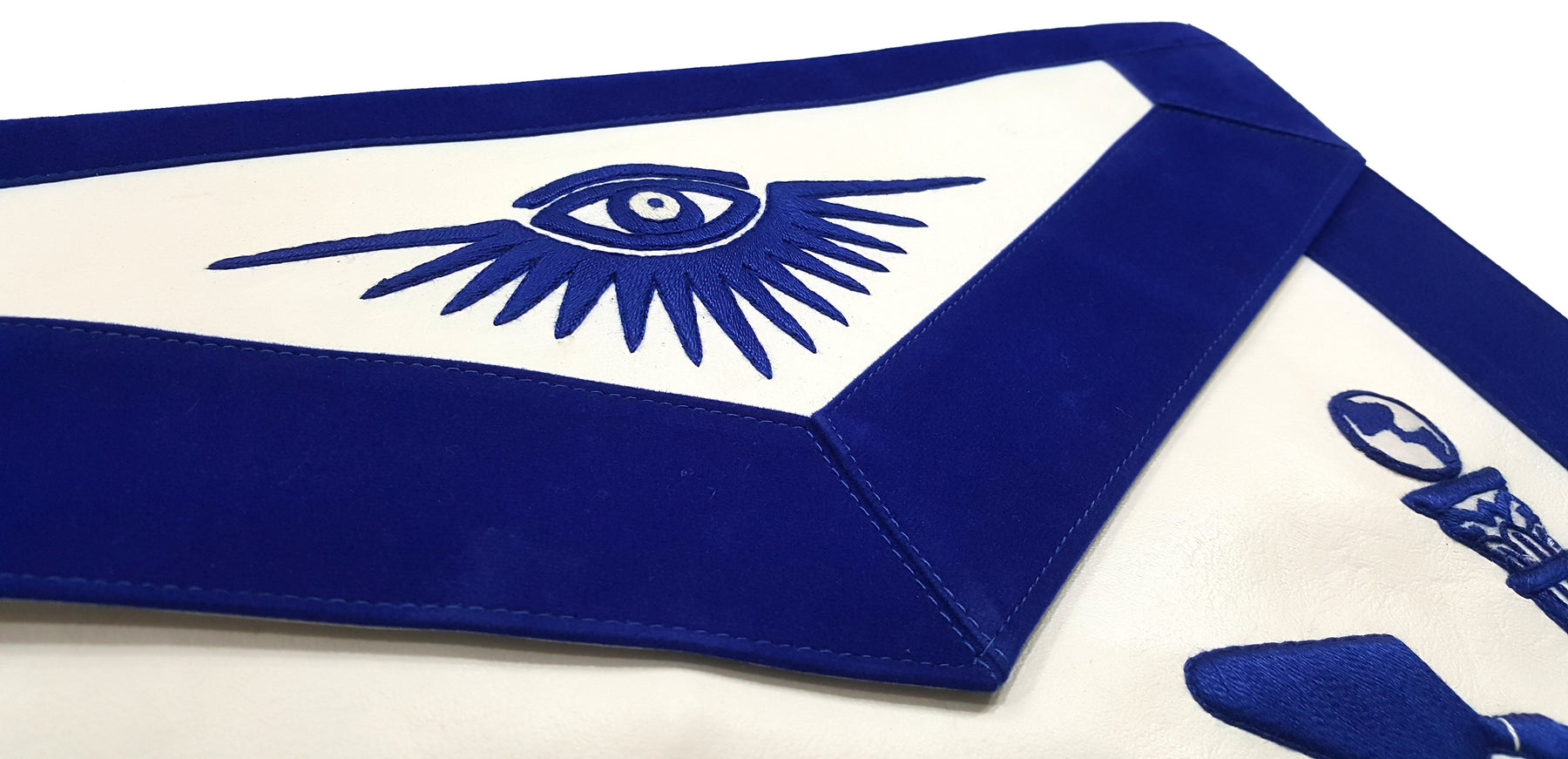 Past Master Blue Lodge Apron - Hand Embroidered with White Silk Threads - Bricks Masons