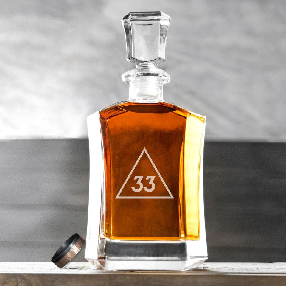 33rd Degree Scottish Rite Decanter - 23 oz. Whiskey Glass - Bricks Masons