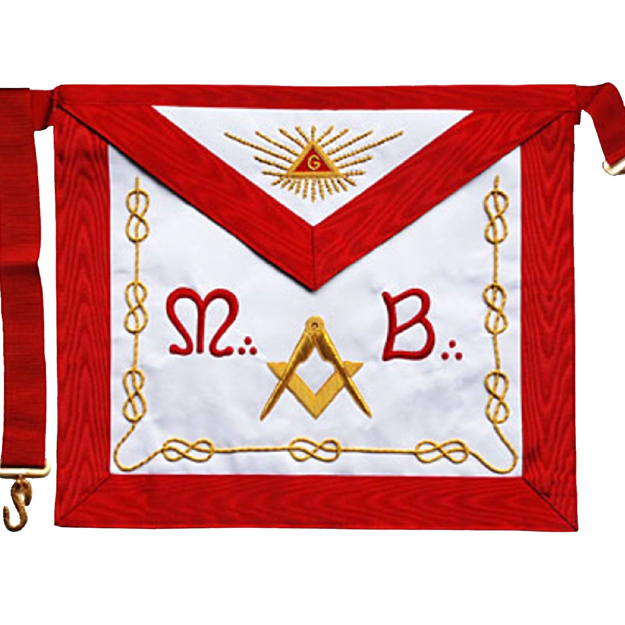 Master Mason Scottish Rite Apron - White & Red Moire Gold Embroidery - Bricks Masons