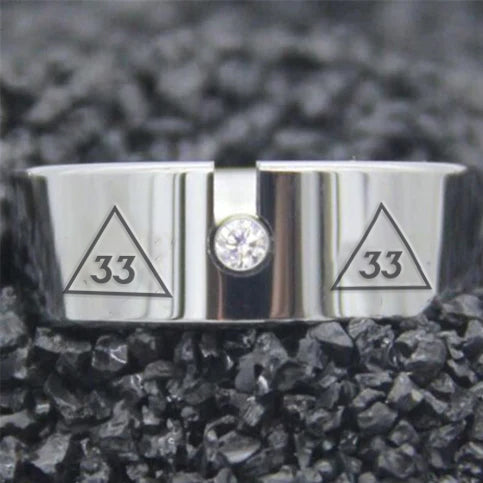 33rd Degree Scottish Rite Ring - Silver Pipe With CZ Stone - Bricks Masons