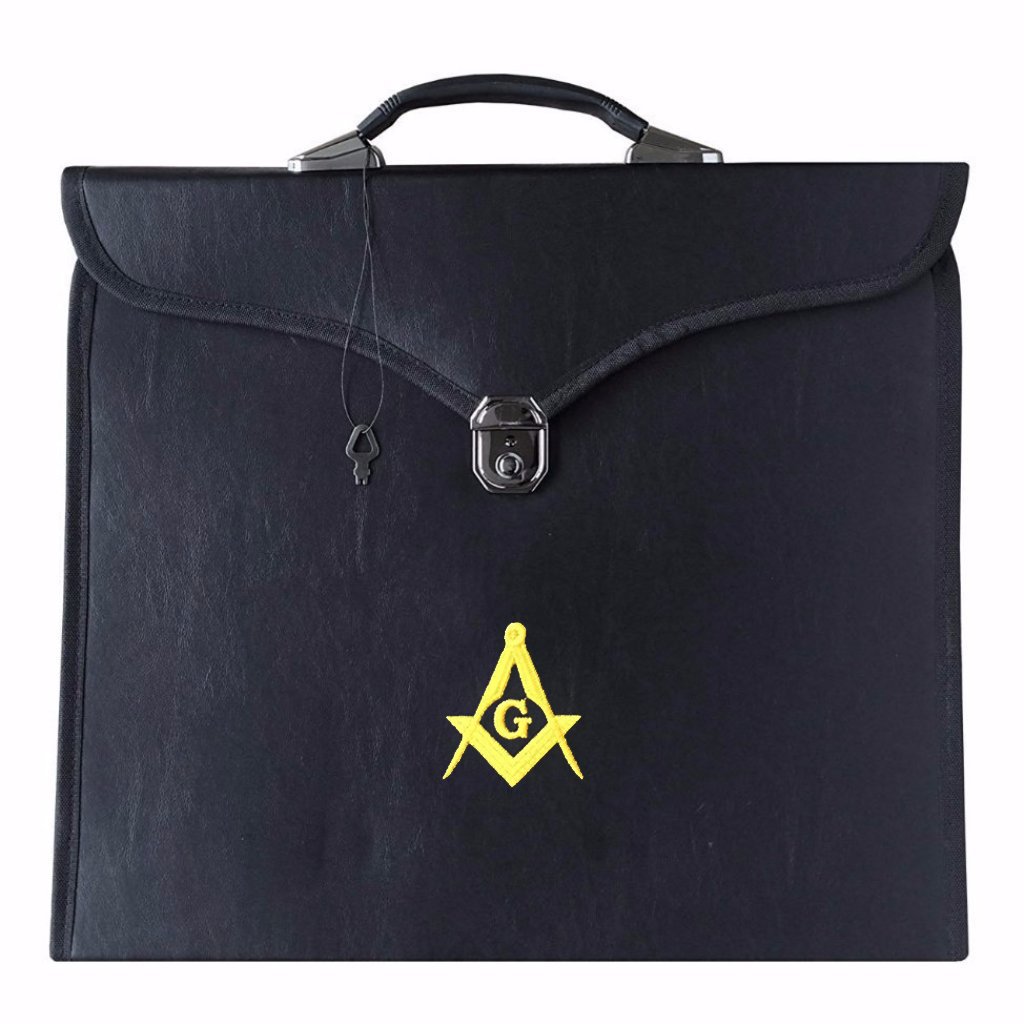 Master Mason Blue Lodge Apron Case - Black Leather MM, WM, Provincial - Bricks Masons