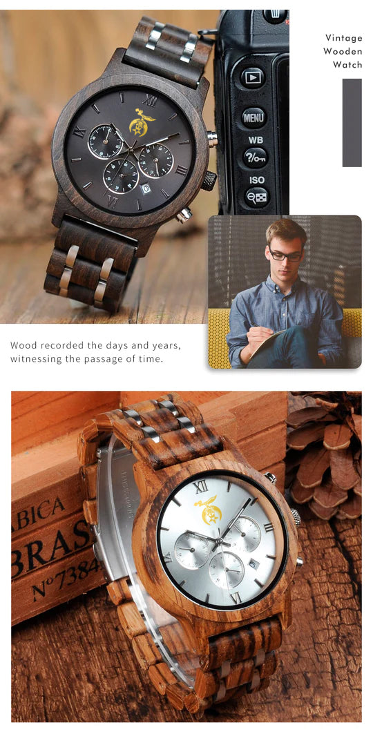 Shriners Wristwatch - Various Wood Colors - Bricks Masons