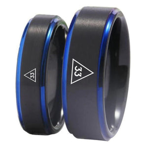 33rd Degree Scottish Rite Ring - Black Blue Tungsten - Bricks Masons