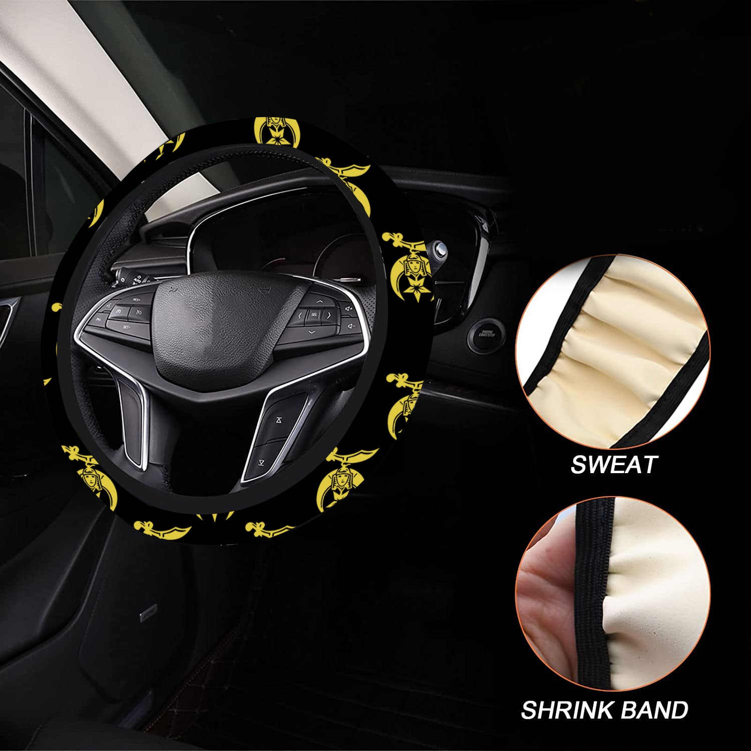 Shriners Steering Wheel Cover - White & Gold - Bricks Masons