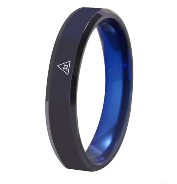 33rd Degree Scottish Rite Ring - Black With Blue Tungsten - Bricks Masons