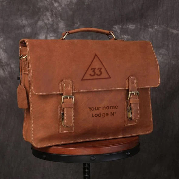 33rd Degree Scottish Rite Briefcase - Handmade Leather - Bricks Masons