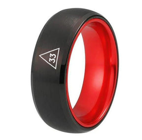 33rd Degree Scottish Rite Ring - Black Tungsten With Red Aluminum Inlay - Bricks Masons