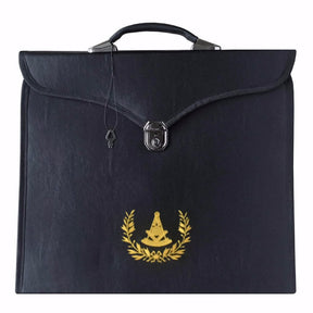 Past Master Blue Lodge Apron Case - Black Leather with Yellow Acacia Leafs MM, WM, Provincial - Bricks Masons