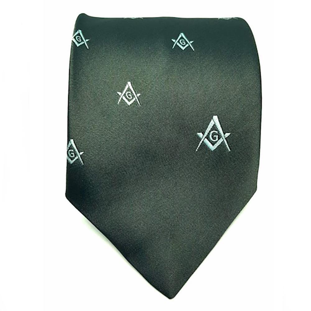 Masonic Regalia Craft Masons Silk Tie Embroidered Square Compass & G Green - Bricks Masons