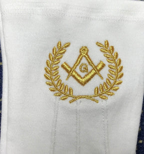 Master Mason Blue Lodge Glove - White Cotton with Gold Square & Compass G - Bricks Masons