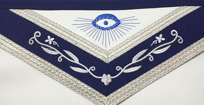 Master Mason Blue Lodge Apron - Navy Blue & White with Silver Braids - Bricks Masons