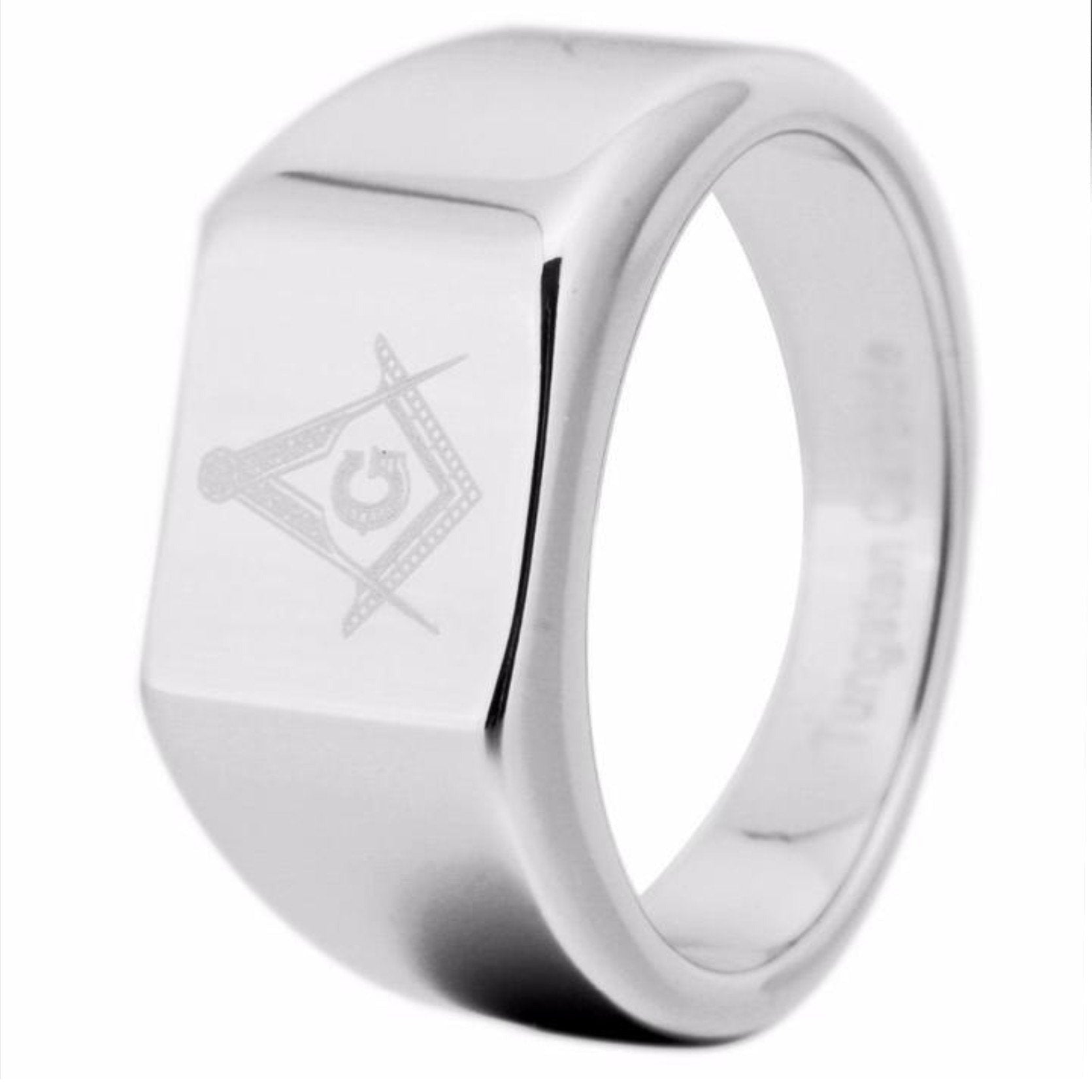 12MM Width Silver Tungsten Masonic Ring Free Engraving - Bricks Masons