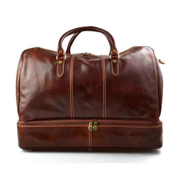 33rd Degree Scottish Rite Travel Bag - Wings Up Genuine Light Brown Leather - Bricks Masons