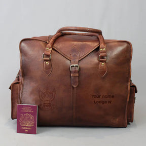 33rd Degree Scottish Rite Travel Bag - Wings Up Genuine Brown Leather - Bricks Masons