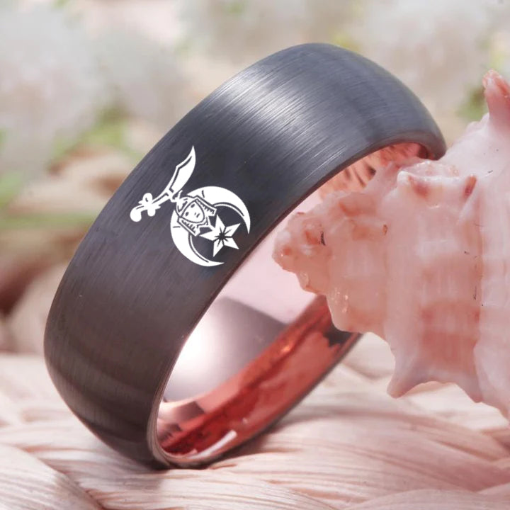 Shriners Ring - Gunmetal With Rose Gold Tungsten - Bricks Masons