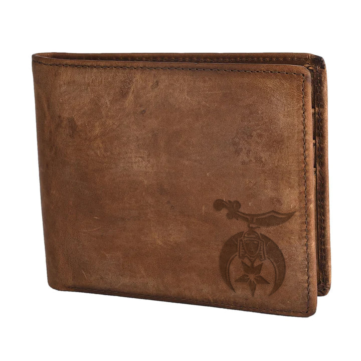 Handmade Leather Shriners Wallet - Light & Dark Brown - Bricks Masons