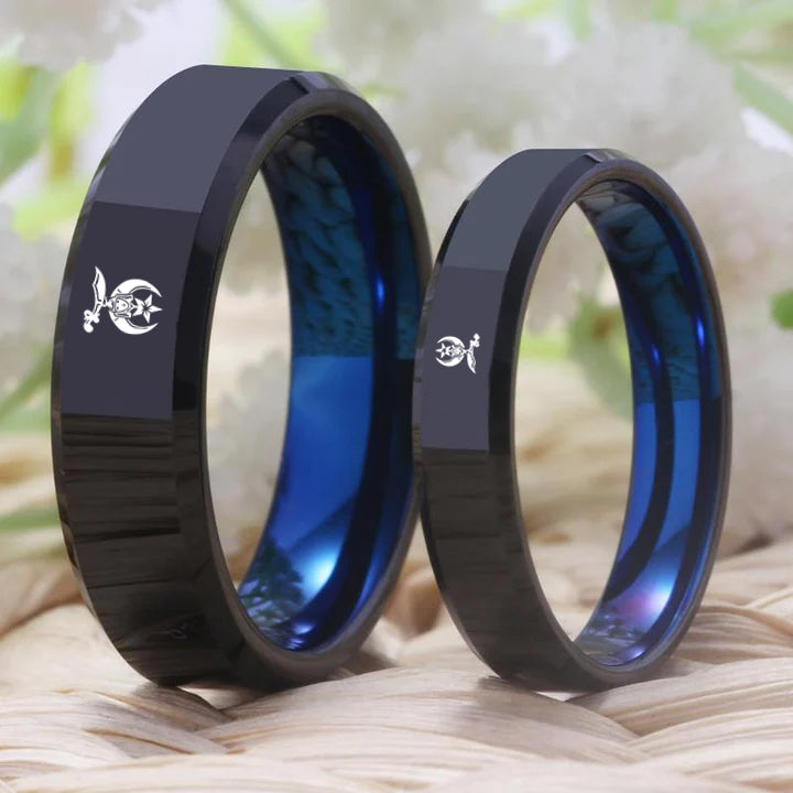 Shriners Ring - Black With Blue Tungsten - Bricks Masons