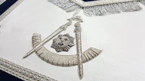 Past Master Blue Lodge Apron - Silver Bullion Hand Embroidery with Fringe - Bricks Masons