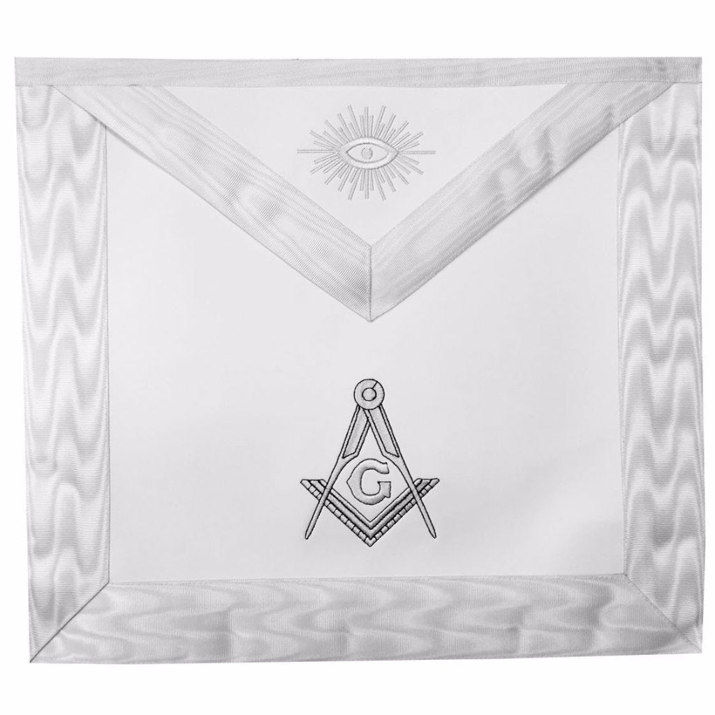 Master Mason Blue Lodge Apron - White Square & Compass G - Bricks Masons