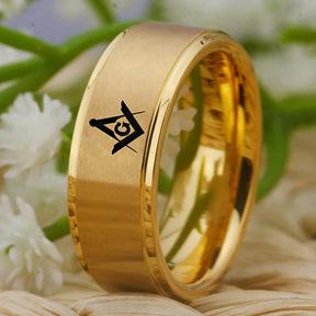 Master Mason Blue Lodge Ring - Gold Tungsten - Bricks Masons