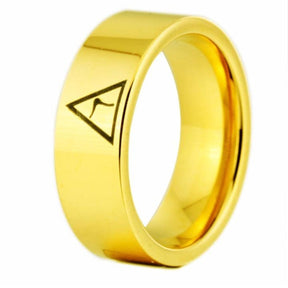 14th Degree MASONIC Gold Color Pipe Cut Tungsten Carbide Ring FREE Engraving - Bricks Masons
