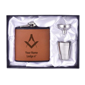 Master Mason Blue Lodge California Regulation Flask - 6oz Full Set Shot Glass & Funnel - Bricks Masons