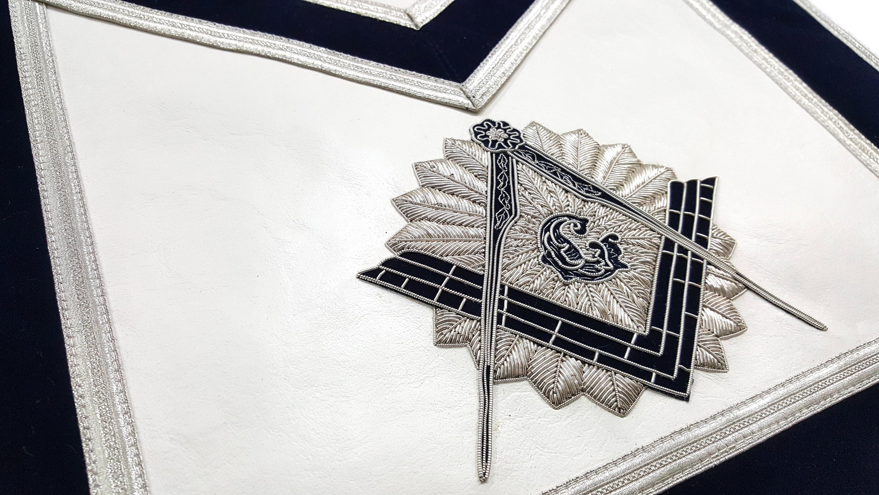 Master Mason Blue Lodge Apron - Navy Blue Hand Embroidery - Bricks Masons