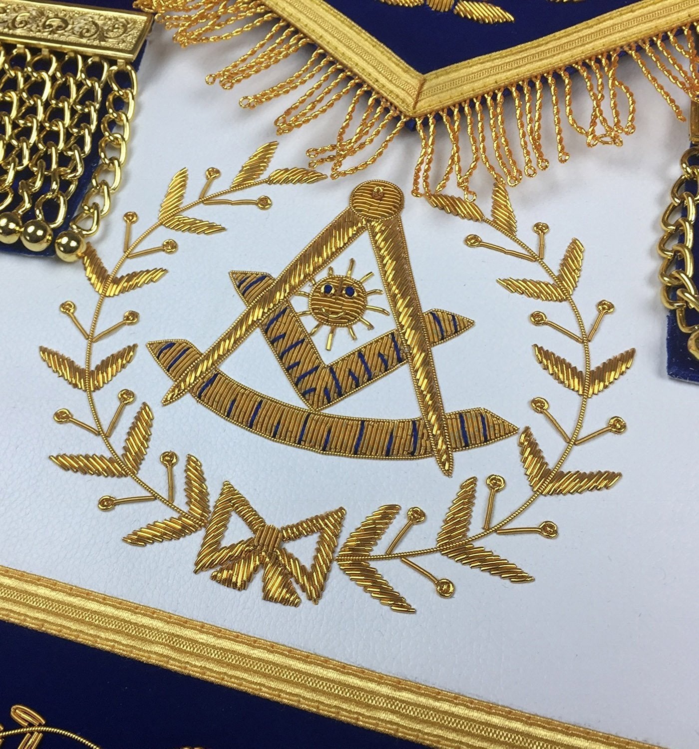 Past Master Blue Lodge Apron - Royal Blue Velvet Hand Embroidery - Bricks Masons
