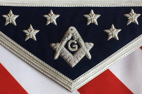 Master Mason Blue Lodge Apron - USA Flag White, Red & Blue Hand Embroidery - Bricks Masons