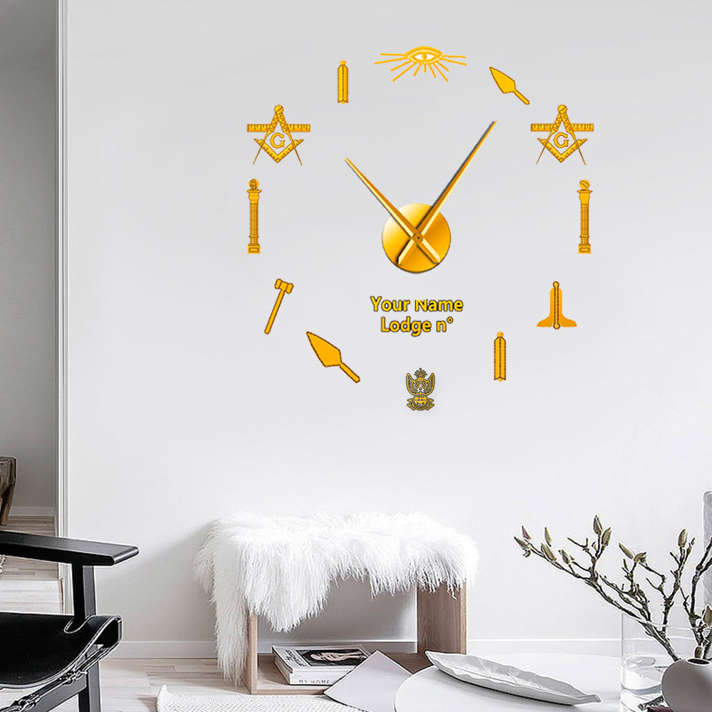 33rd Degree Scottish Rite Clock - Wings Up Frameless Design - Bricks Masons
