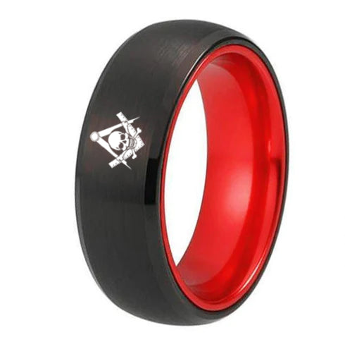 Widows Sons Ring - Black Tungsten With Red Aluminum Inlay - Bricks Masons