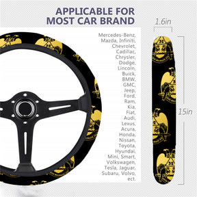 32nd Degree Scottish Rite Steering Wheel Cover - Wings Down White & Gold - Bricks Masons