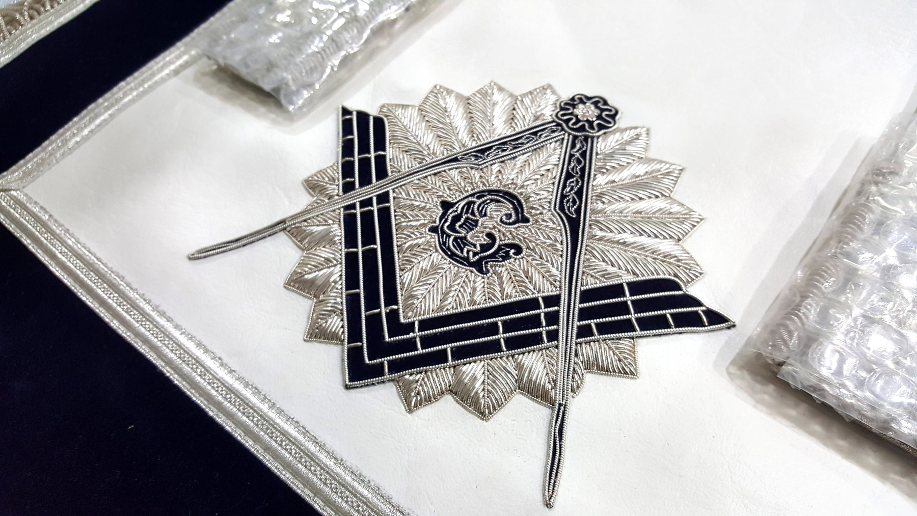 Master Mason Blue Lodge Apron - Navy Blue Hand Embroidery with Tassels - Bricks Masons