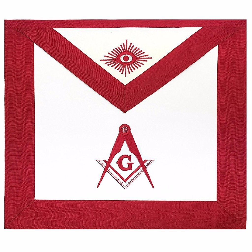 Master Mason Blue Lodge Apron - White & Red Moire - Bricks Masons