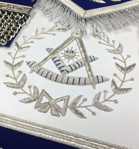 Past Master Blue Lodge Apron - Royal Blue Velvet with Silver Fringe - Bricks Masons