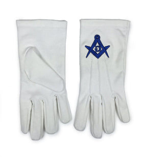 Master Mason Blue Lodge Glove - White Cotton Machine Embroidery - Bricks Masons