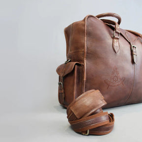 Past Master Blue Lodge California Regulation Travel Bag - Genuine Brown Leather - Bricks Masons