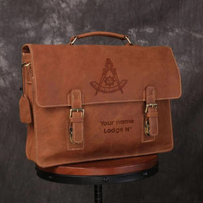 Past Master Blue Lodge California Regulation Briefcase - Handmade Leather - Bricks Masons