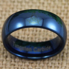 Past Master Blue Lodge California Regulation Ring - Blue Dome Tungsten - Bricks Masons