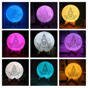 Past Master Blue Lodge California Regulation Lamp - 3D Moon Various Colors - Bricks Masons