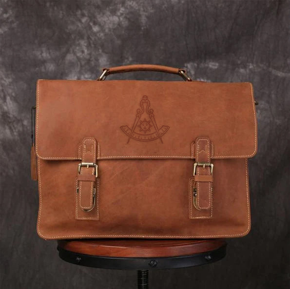 Past Master Blue Lodge California Regulation Briefcase - Handmade Leather - Bricks Masons
