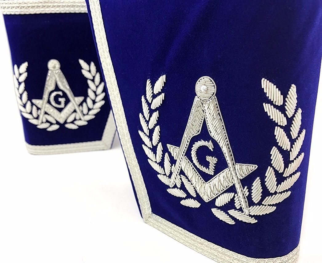 Master Mason Blue Lodge Cuff - Dark Blue & Silver Hand Embroidery - Bricks Masons