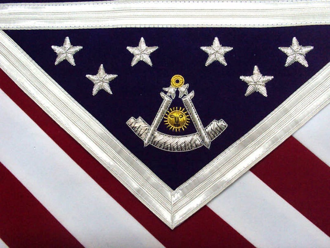 Past Master Blue Lodge Apron - US Flag White, Red & Blue Velvet - Bricks Masons